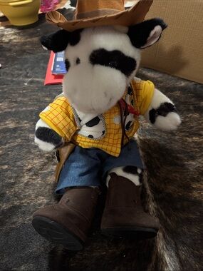 Build-A-Bear Black & White Cow in Yellow Cowboy Outfit